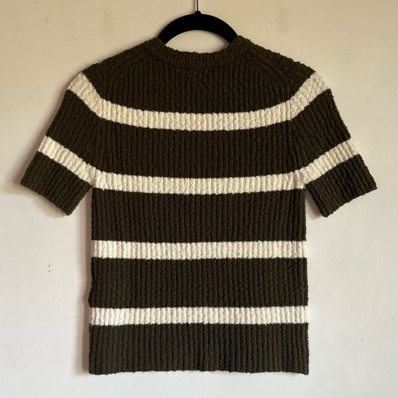 NWT Boucle Knit Crewneck Sweater Tee in Olive Stripe Size XXS Stretchy $78 NS649 - Picture 6 of 16